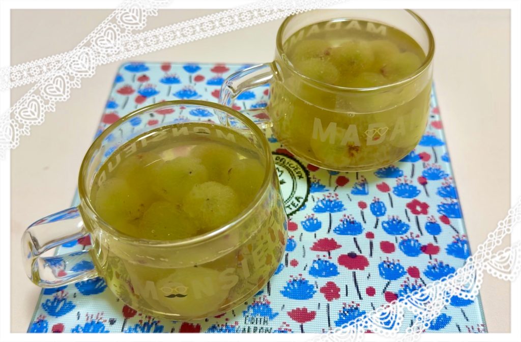 To make the white wine grape jelly, pour the wine mixture into a container and chill in the refrigerator for about 4 hours to solidify.