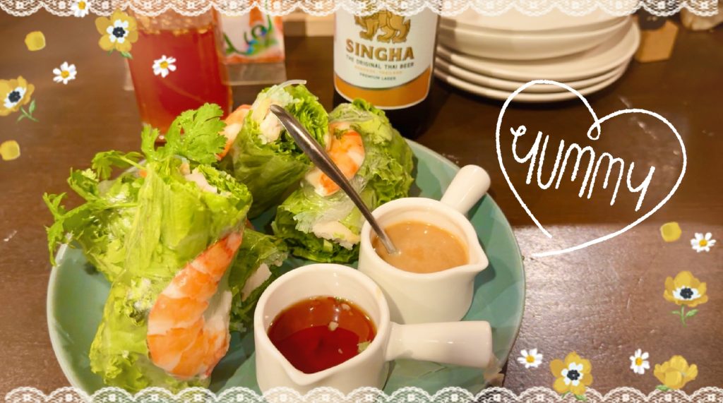 Fresh spring rolls filled with coriander