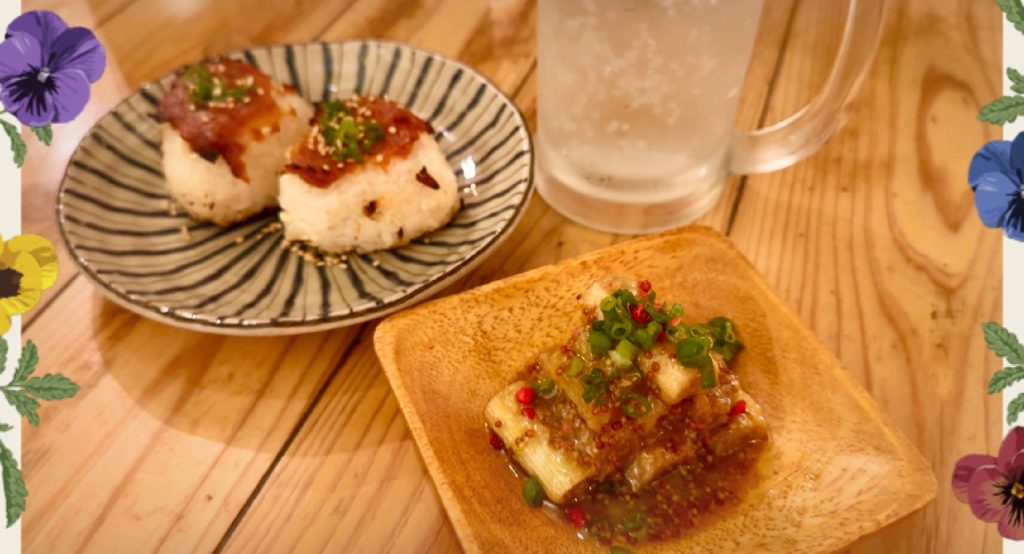 Green onion rice balls and marinated green onions
