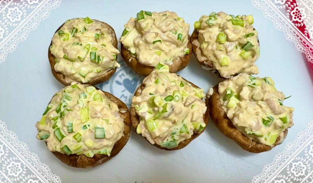 Grilled Shiitake Mushrooms,
Fill with ingredients and bake